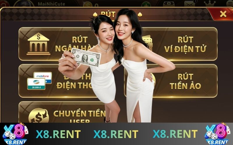 Các phương thức rút tiền X8 bao gồm ngân hàng, ví điện tử và USDT