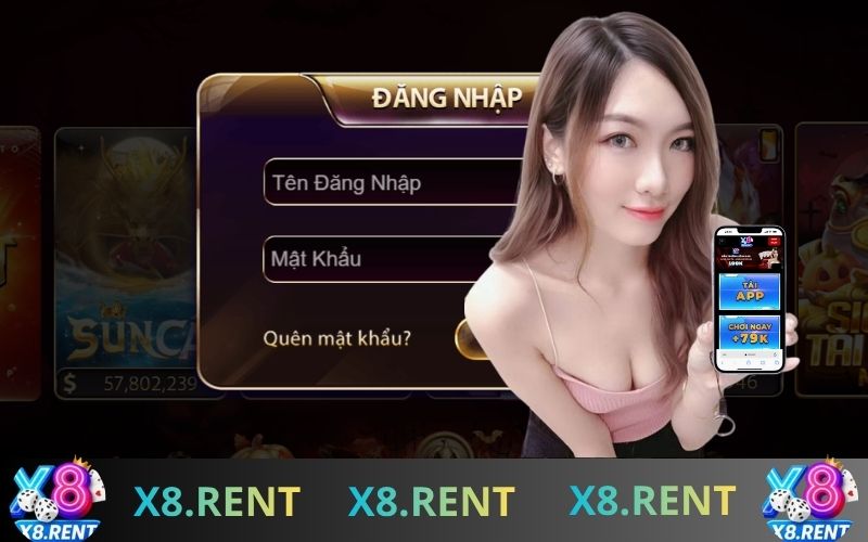 Giao diện đăng nhập cổng game X8 hiện đại, thao tác dễ dàng
