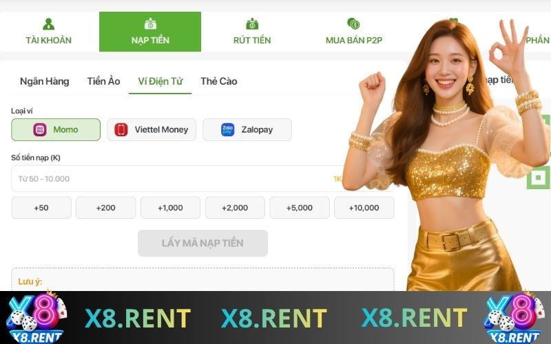 hướng dẫn nạp tiền vào tài khoản X8 nhanh và an toàn